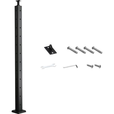 Mophorn Kabelgeländerpfosten aus Stahl, 106,6x4,98x4,98cm, Eckpfosten mit vorgebohrten L-förmigen Löchern, SUS304 Edelstahl, gebogene Halterung, 1 Stück, Schwarz