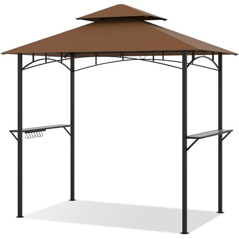 Grillpavillon mit Doppeldach, Ablagen und Haken, 240 x 151 cm