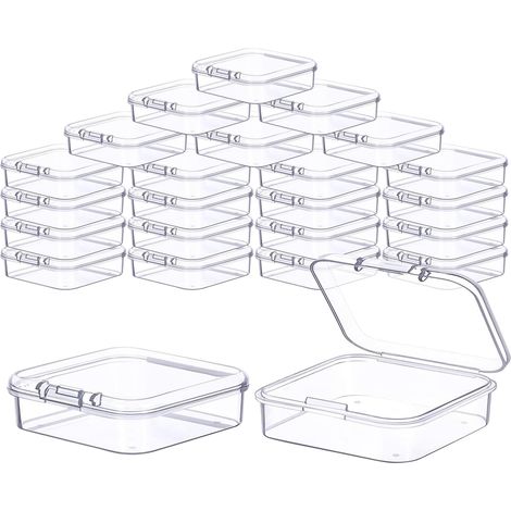 24 Boite Rangement Plastique Transparente 6,5x6,5x2cm Couvercle Clapet Pour Bijoux Perles Artisanat
