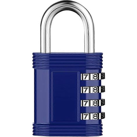 Cadenas à combinaison à 4 chiffres, idéal pour casier de gym (bleu), casier scolaire, armoire, etc. Résistant aux intempéries, il convient aux portes, abris de jardin, clôtures, etc. (1/4)
