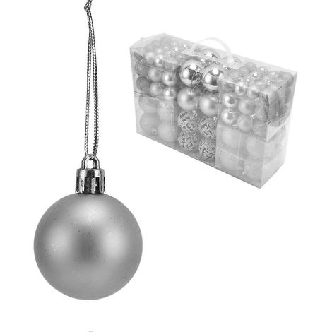 100 boules de Noël incassables à suspendre, couleur argent, pour décorer votre sapin et vos fêtes. (1/5)