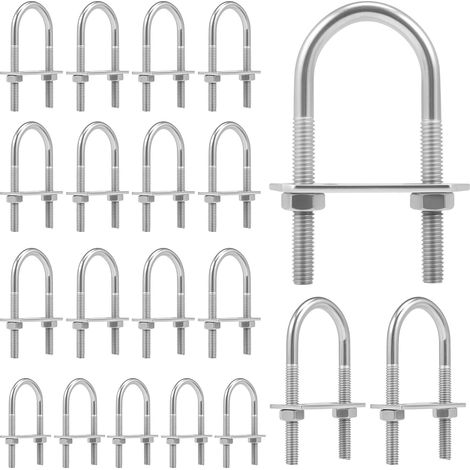 20 Stück Bügelschraube M6 Edelstahl U-Bolzen U Bügel mit Gewinde, Gegenplatte, Muttern 25x70mm Bügelbolzen U-Schrauben für Abschleppen von Autos Schiffen Reparatur, Rohr Befestigung (1/5)