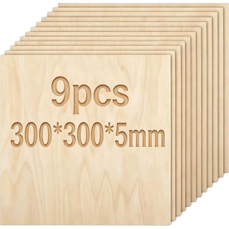 Feuilles de bois, contreplaqué brut, polyvalent pour les projets artistiques, 9pcs, 5mm, 300x300mm (1/2)