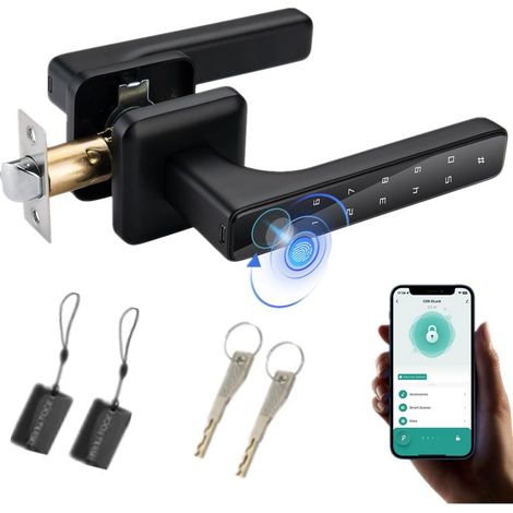 Serrure connectée Irovami Square, serrure sphérique, serrure de porte de chambre, serrure à combinaison noire, empreinte digitale + mot de passe + carte + application + clé (1/5)