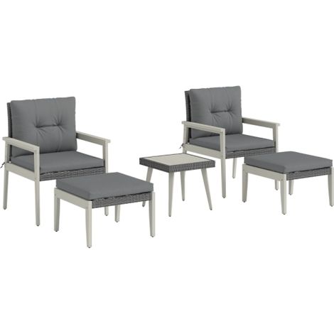 Five-Piece Rattan Patio Set, with Wood-Top Table，Outdoor Conversation Furniture with Cushions - Grey