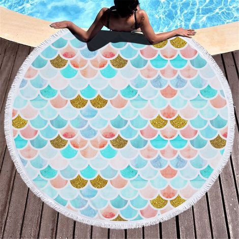 Serviette De Plage Ronde - Microfibre 150 cm - Tapis De Plage Multifonction - Serviette Yoga Pique-Nique - 1 Pièce (1/4)