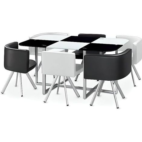 Ensemble Table de repas avec 6 chaises Design MADRID Noir & Blanc