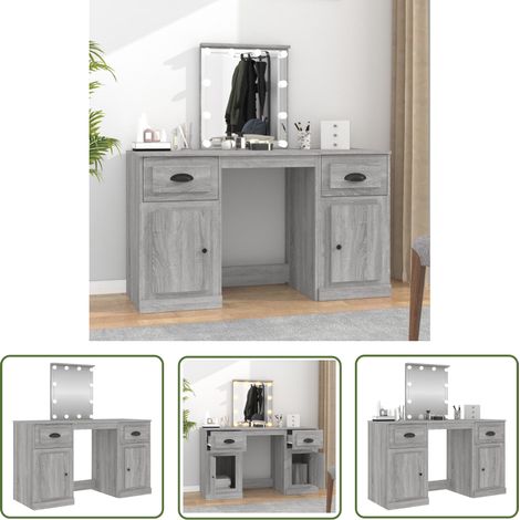 The Living Store Coiffeuse avec LED sonoma gris 130x50x132,5 cm - Coiffeuse - Meuble De Salle De Bain - Vanity - Miroir Lumineux - Éclairage Led (1/5)