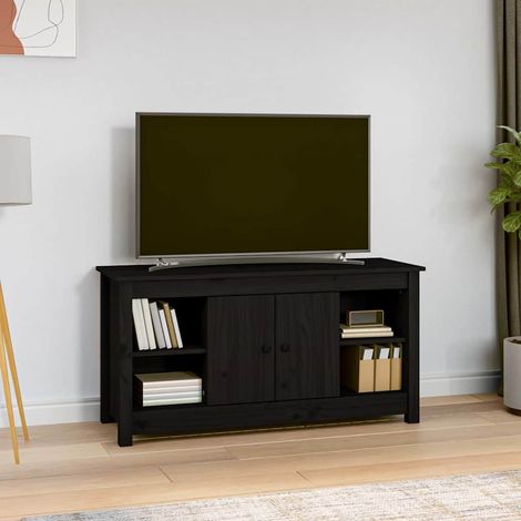 Meuble TV pour Salon - Armoire TV Noir 103x36,5x52 cm Bois de pin massif BV850332 - BonneVie (1/5)