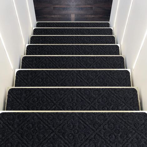 Goplus – Tapis d'escalier antidérapant 76x20 cm – Lot de 15 marchettes en polyester – 4 couches absorbantes – Adhésif fort pour sécurité enfants et seniors (1/5)