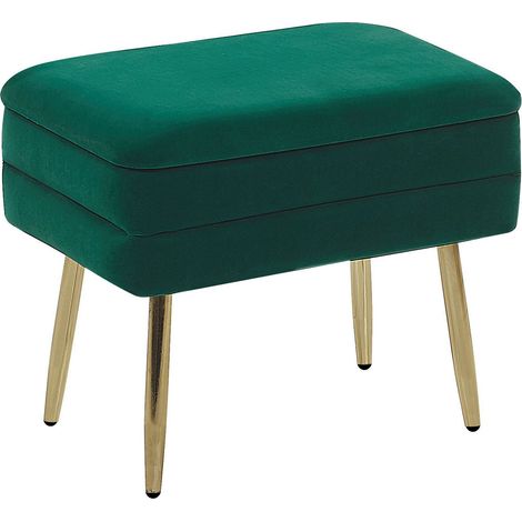 Pouf contenitore imbottito velluto verde scuro e gambe dorate 49 cm Odessa