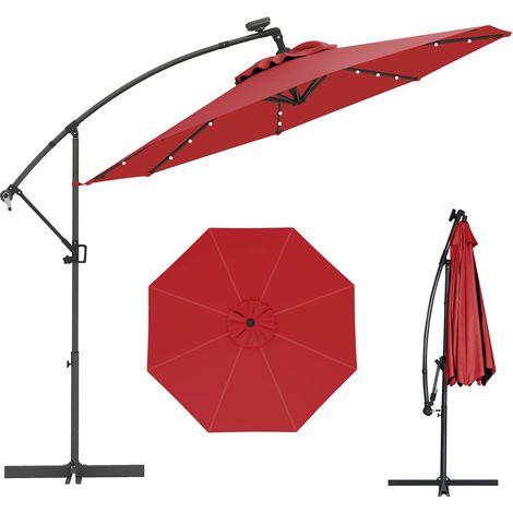 Parasol de 3 m con 24 luces solares giratorio 360° ángulo ajustable diseño moderno en aluminio rojo 200013014