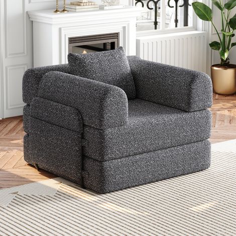 Schlafsofa 2-in-1 mit Armlehnen-Staufach Chenille Grau OKMYHOME (1/5)