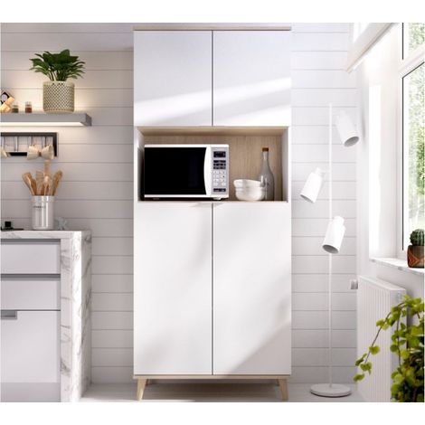 Mobile cucina 80x40x189 cm bianco opaco e rovere naturale con quattro ante - Gubbio (1/6)
