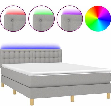 Maison Exclusive - Letto a Molle Materasso e LED Grigio Chiaro 140x200 cm Tessuto (1/5)