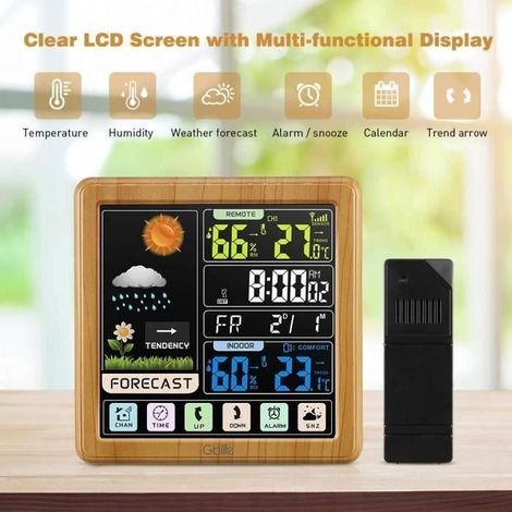 Professionelles drahtloses Wetterthermometer/Hygrometer für den Innen- und Außenbereich mit digitalem Farb-LCD-Barometer