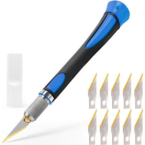 Bastelmesser Skalpell Set mit 10 Ersatzklingen, Titan-beschichtet, ergonomischer Griff