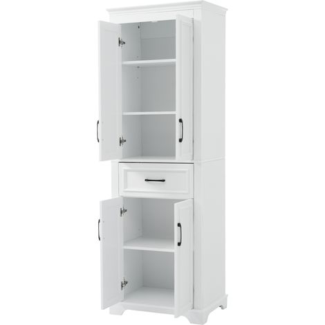 Armoire de salle de bain blanche 60x40x180 cm avec étagères réglables et tiroir (1/5)