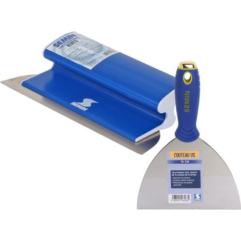 Semin – Lame CE 78 25 cm et couteau US 15 cm – Inoxydable – Résistance à l'abrasion – Prise en main ergonomique pour joints plaques de plâtre (1/4)
