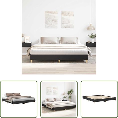 Sommier à lattes - Cadre de lit sans matelas noir 200x200 cm bois d'ingénierie (1/5)