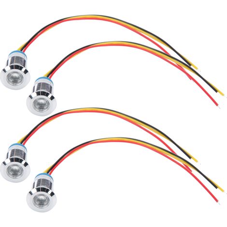 Lot de 4 voyants LED étanches à anode commune pour composants de contrôle industriel, 12 mm, 110-220 V, rouge et jaune.