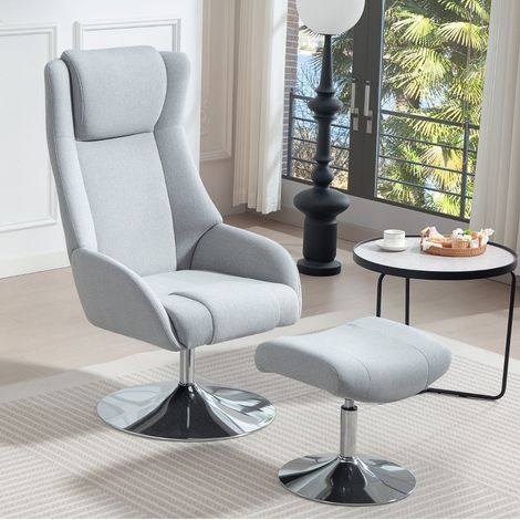 Poltrona relax girevole 68x84x118 cm grigia con poggiapiedi, tessuto e base in metallo MEUBLIV (1/5)