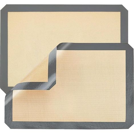 2 Tapetes de silicona para hornear, 30 x 21 cm, resistentes al calor, color gris, aptos para microondas, ideales para hornear macarons, galletas, pasteles y pan. (1/5)