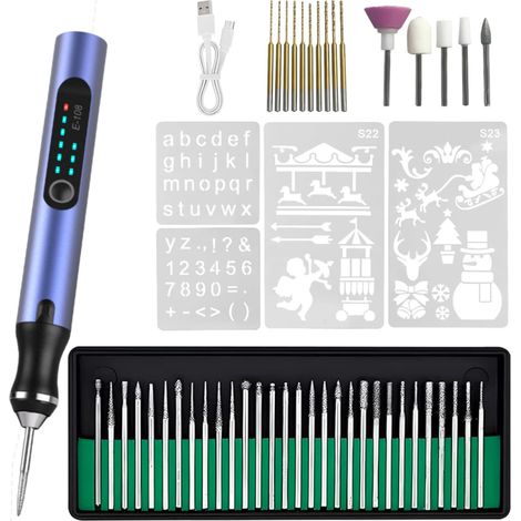 Electric Engraving Pen with 30+ Tips, USB Rechargeable Wireless Engraving Machine, Portable Rotary Engraver for Jewelry (Violet) (1/5)