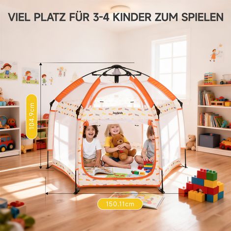 Irovami Parc pliable Jovikids pour bébé avec auvent, tente pop-up pour enfants, grand parc à 6 coins avec sac de transport pour la maison, le jardin et la plage. 150 x 150 x 105 cm (1/5)
