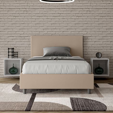 Letto una piazza e mezza con rete imbottito 120x200 similpelle tortora Adele (1/4)