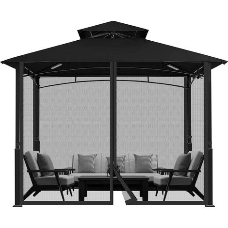 Zanzariera per Gazebo Zanzariera di ricambio universale per gazebo da esterno 4 pezzi con cerniera per gazebo da 10" x 10" (solo zanzariera) (Nero nuovo, 3mx3m) (1/5)