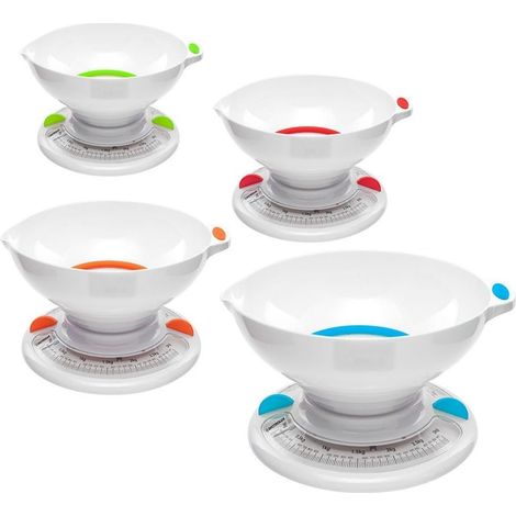 TrAdE Shop Traesio - Bilancia Da Cucina Meccanica Analogica Max 3kg Ciotola Con Beccuccio Versatore Salvaspazio - (1/5)