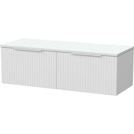 Callingwood Contemporary Wall Hung 2 Drawer Vanity Unit with White Nebula Laminate Worktop , 1200mm, Matt White