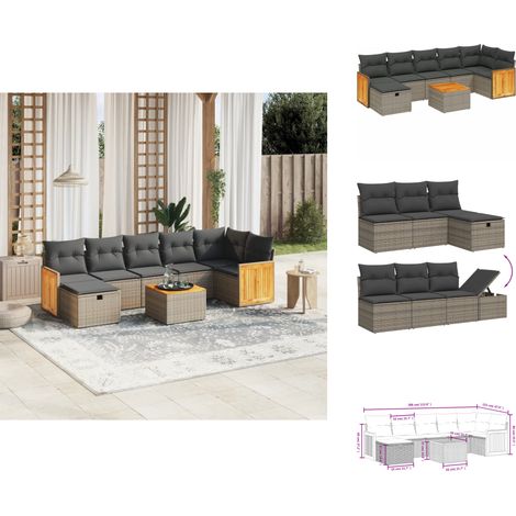 Salon de jardin 8 pcs avec coussins gris résine tressée - Ensemble Salon De Jardin - Mobilier De Jardin - Canapé Extérieur - Set De Jardin - Chaise Lounge (1/4)
