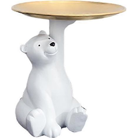 Plateau de rangement en résine en forme d'ours blanc mignon, style nordique, pour la décoration intérieure, le salon ou comme plateau de rangement pour les collations, tirelire ou porte-clés.