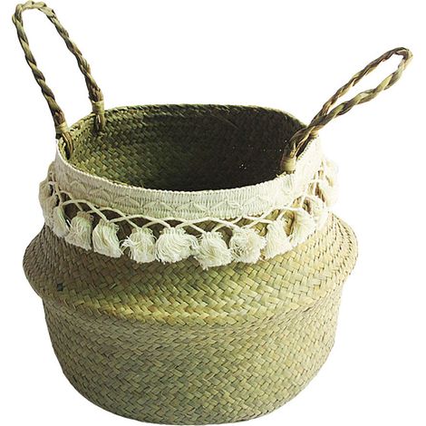 Panier en osier pliable, panier à linge tissé fait main, pot de fleurs naturel en paille, corbeille décorative (1/5)