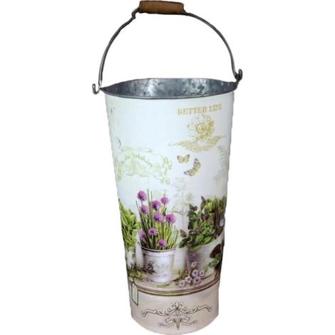 Secchio zincato con motivo floreale provenzale