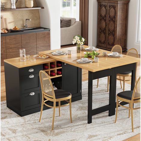 MEUBLIV table de cuisine extensible 197x40x74 cm noire – avec rangement, sans matelas (1/5)