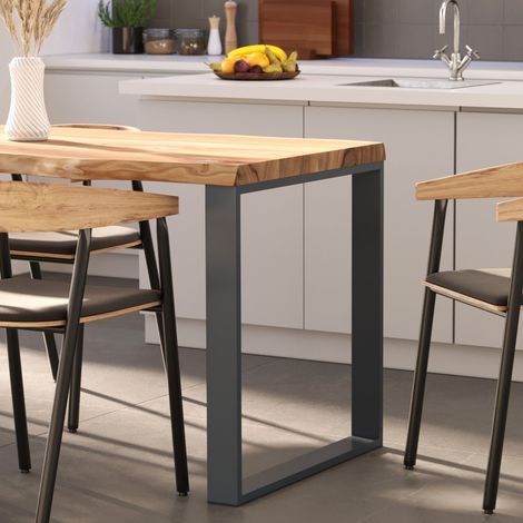 LAMO Manufaktur Esstisch Küchentisch, mit Baumkante 100x60x76 cm (AxBxH), Modern, Natur / Anthrazit, LOB-01-A-002-7016M