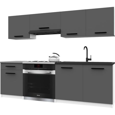 Belini ITALIA 1 Cuisine Equipée Modulaire Complète - 180 cm. Meubles Hauts Bas avec Plan de Travail, Gris Mat (1/5)