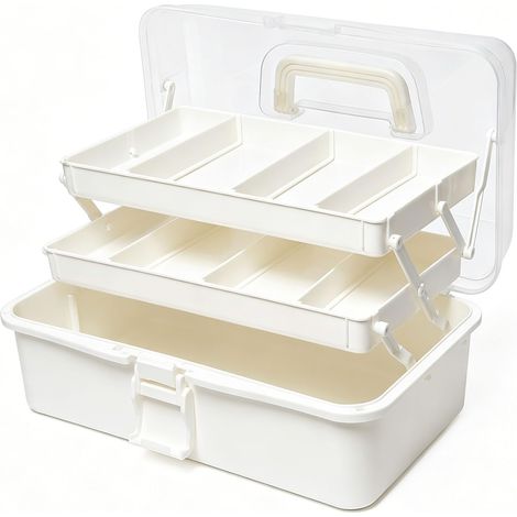 Boîte de Rangement Multifonction à 3 Couches Boite a Couture Rangement Loisir Créatif à Trois Couches Boîte à Couture Pliable à 3 niveaux Rangement Medicament Couches-Boîte à Outils Pliable (1/5)