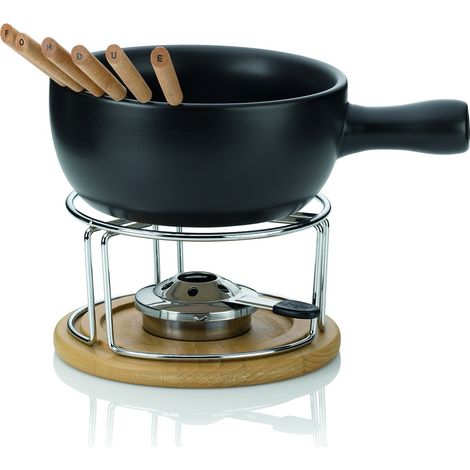 set per fonduta di formaggio kela 10 pezzi, fonduta in ceramica per 6 persone NATURA, set per fonduta di formaggio con supporto per pasta combustibile, forchette, supporto per forchette (1/4)