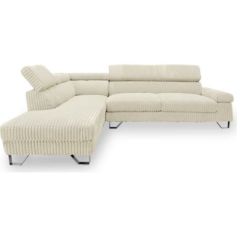 Canapé d'Angle Gauche en Velours Côtelé "Lewis" 260cm Beige (1/5)