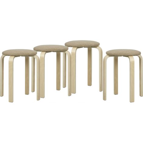 Ensemble de 4 tabourets empilables design, ronds sans dossier, assise capitonnée, 40 x 45 cm, couleur kaki (1/5)