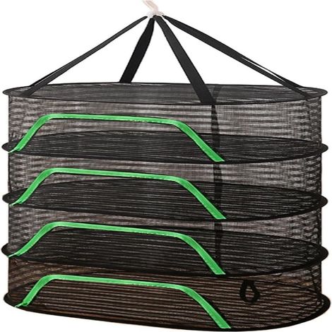 Tendedero plegable para verduras, pescado y productos deshidratados, red multicapa, soporte multifuncional, diseño resistente al viento, cremallera protectora, 4 capas de 40 x 60 cm. (1/5)