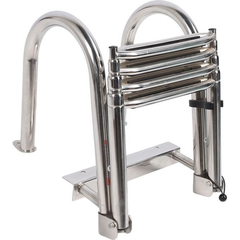 Échelle de ponton de bateau à 4 marches, pont télescopique pliable antidérapant en acier inoxydable 316 avec rampe à pédale pour piscine marine (1/5)