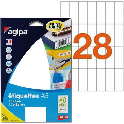 448 Étiquettes 20X50Mm 28 Étiquettes Par Planches A5 Agipa 100309 (1/3)