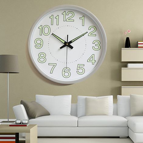 Horloge murale lumineuse en plastique de 30 cm (12 pouces), horloge à quartz, horloge murale pour chambre/salon, horloge simple, argent sable. (1/5)
