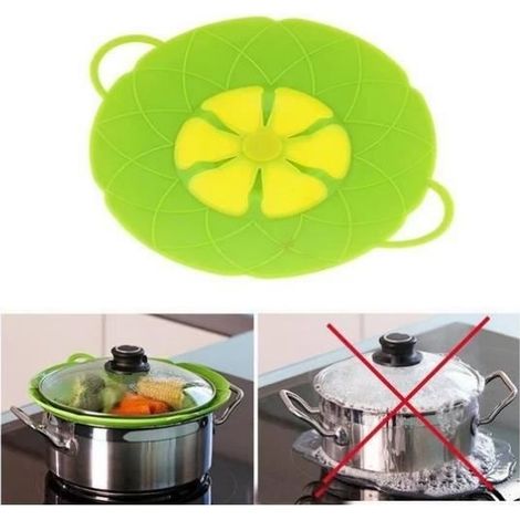 Fleur Forme Couvercle Pot en Silicone Anti-débordement 26cm vert (1/3)