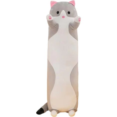 1 oreiller long en peluche chat, forme de poupée géante, avec pince à jambes, pour détente et sommeil, idéal adolescents et adultes (1/5)